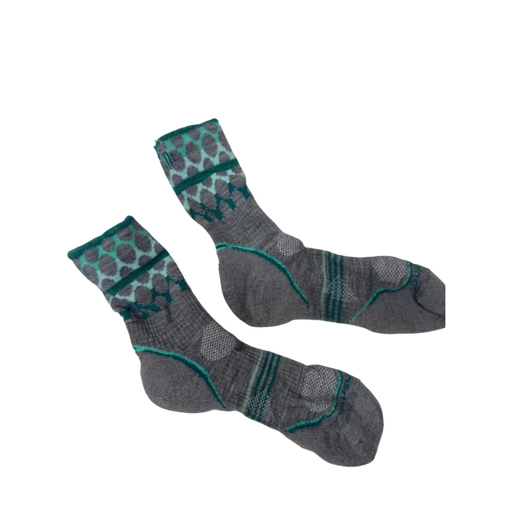 Smartwool PhD Run Light Elite Crew Socks Gray Teal Geometric Pattern Mens Medium